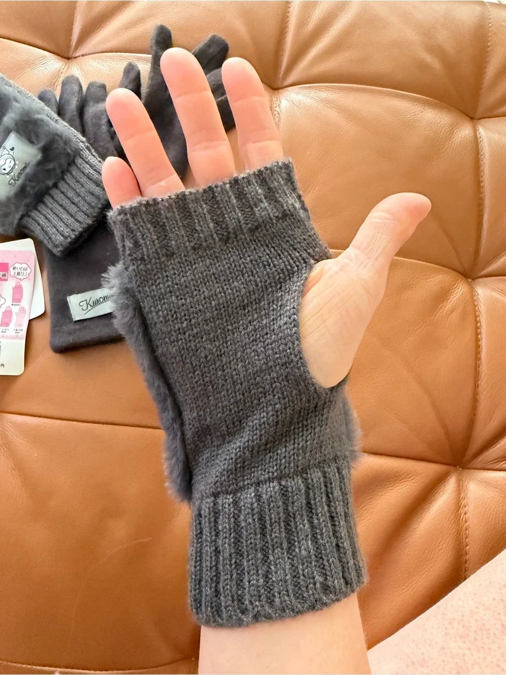 Original Sanrio Kuromi Convertible Fingerless Gloves - Size: L Kids / S Adults